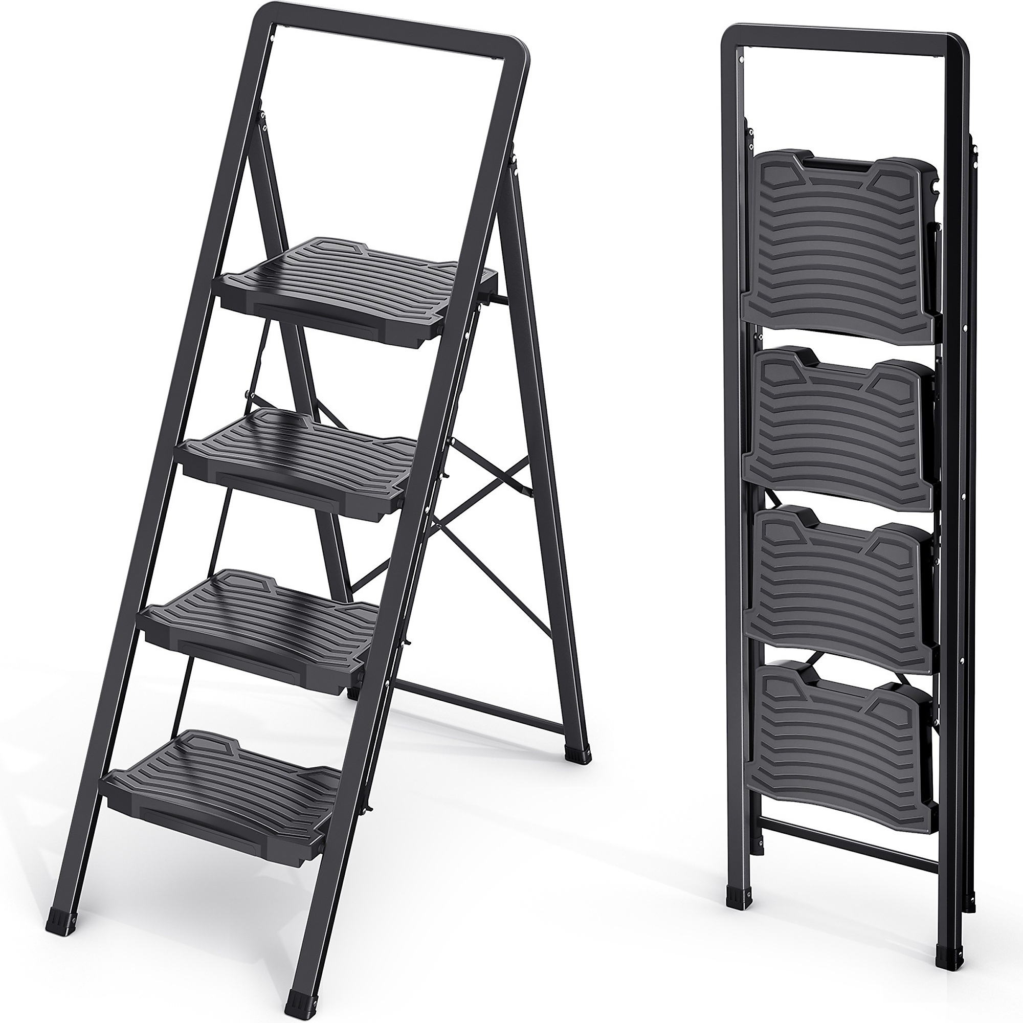 3.4 ft. Metal Folding Step Ladder (8 ft. Reach) with Anti-slip Pedals 800 lbs. Load Capacity Type IAA Duty Rating